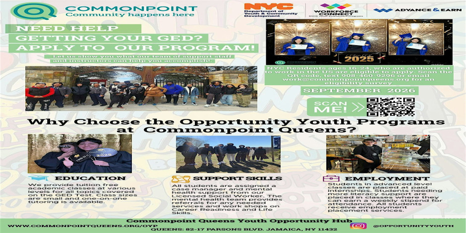 FREE GED Classes for Youth 16-24 with Commonpoint