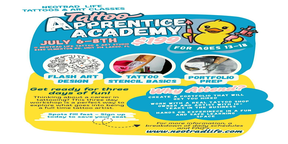 3-Day Tattoo Apprentice Academy for ages 13-18