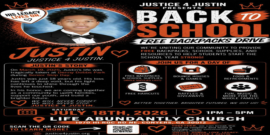 Justice 4 Justin Presents Free Backpacks Back To School