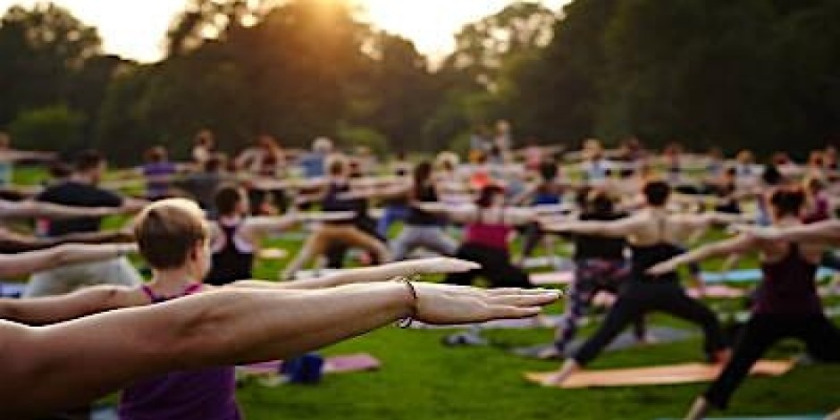 CorePower Yoga- outdoor Hot Power Fusion class at Twin's Station