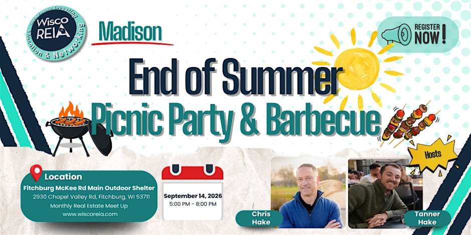 WiscoREIA Madison: End of Summer Picnic Party & Barbecue