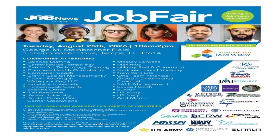 ** TAMPA JOB FAIR - TOP Local Companies Hiring 100s of JOBS August 25th